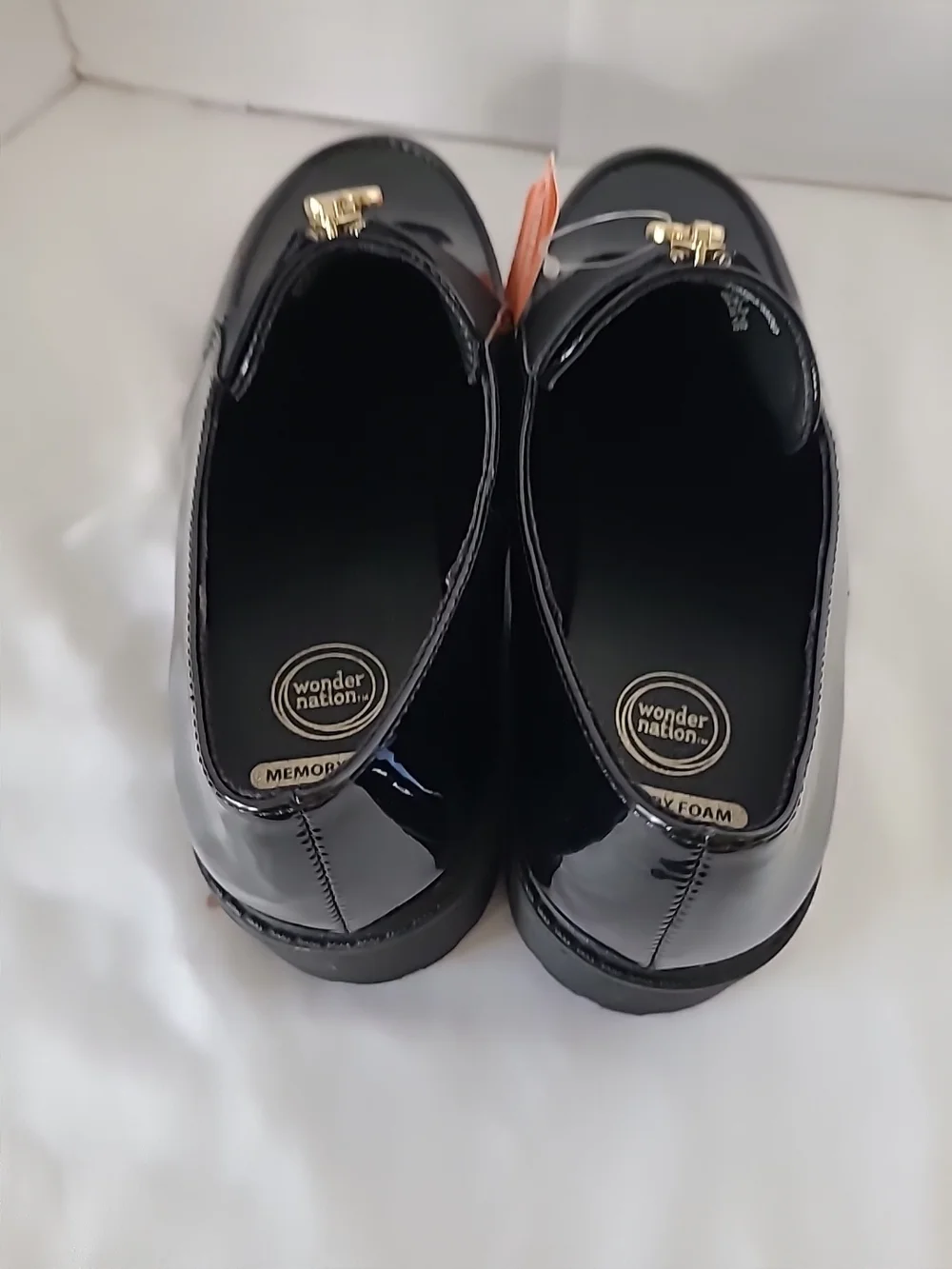 Wonder Nation Black Patent Loafers with Gold Heart Zippers